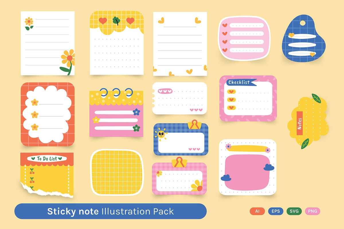Sticky Note Paper Illustration Pack, an Object Illustration by MikroType Std