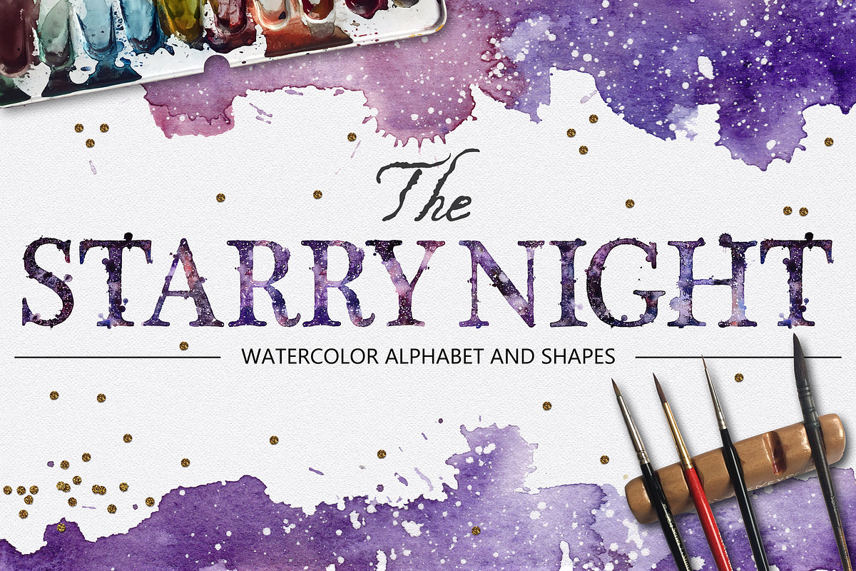 The Starry Night watercolor alphabet, a Texture Illustration by Soir Creative (Photo 1 of 6)