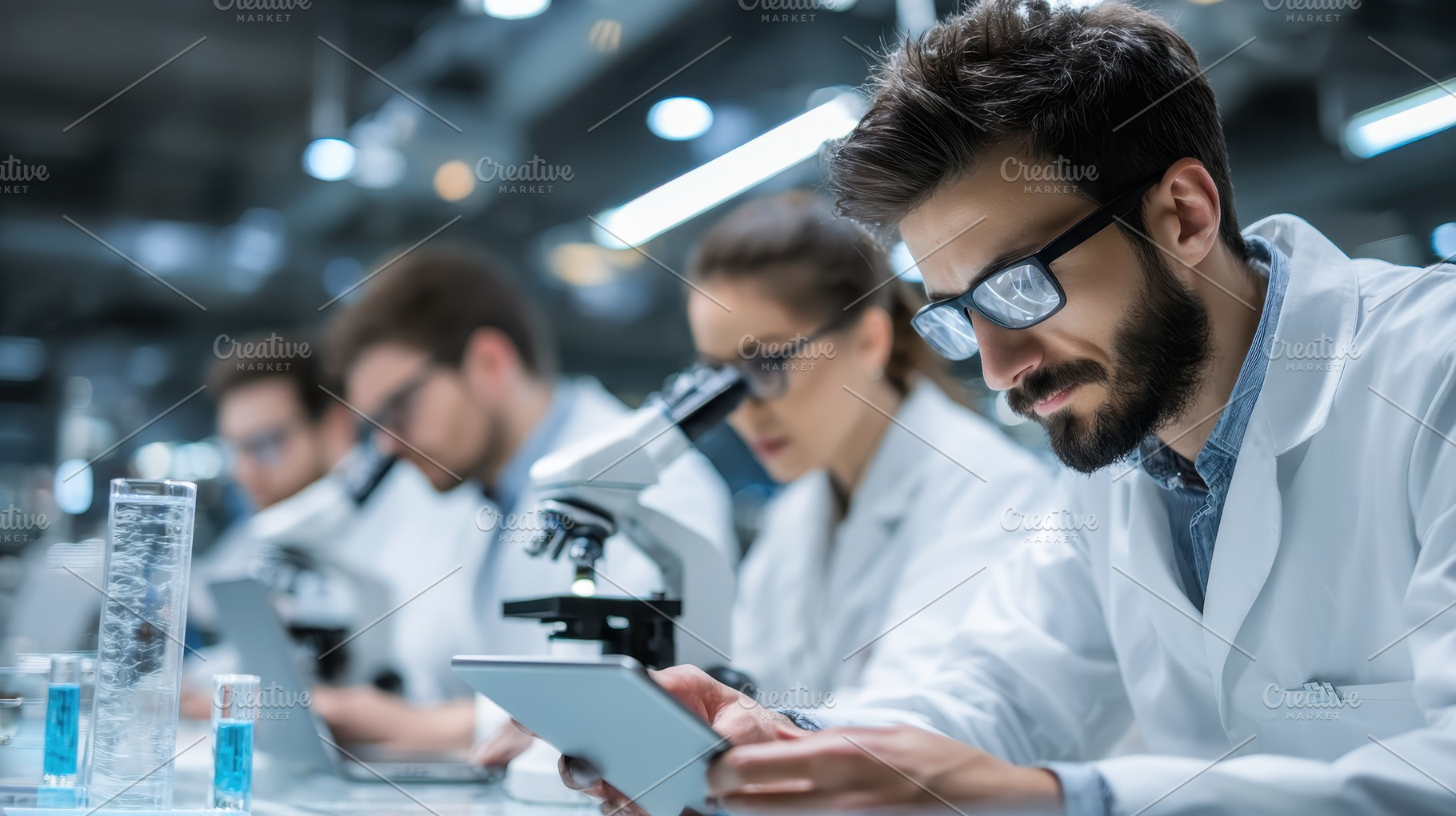 Scientist using tablet in laboratory, a Photo by Pixeness Studio