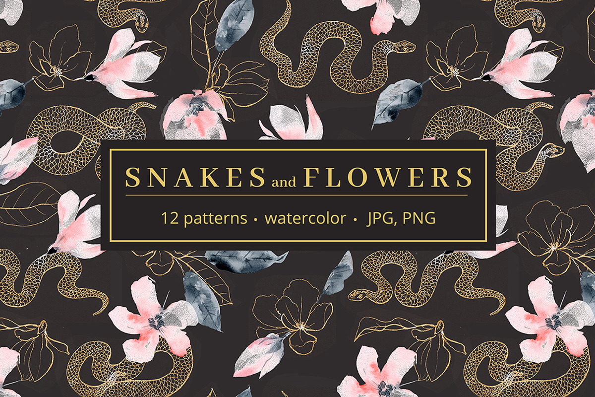 Snakes and Flowers. Pattern collecti, a Pattern Graphic by Dinkoobraz (Photo 1 of 8)