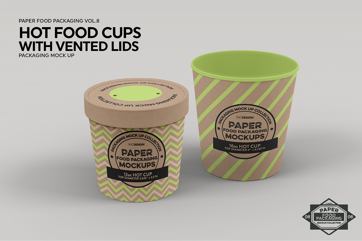 Hot Food Cups w Vented Lids Mockup, a Packaging Mockup by INCDesign (Photo 5 of 8)