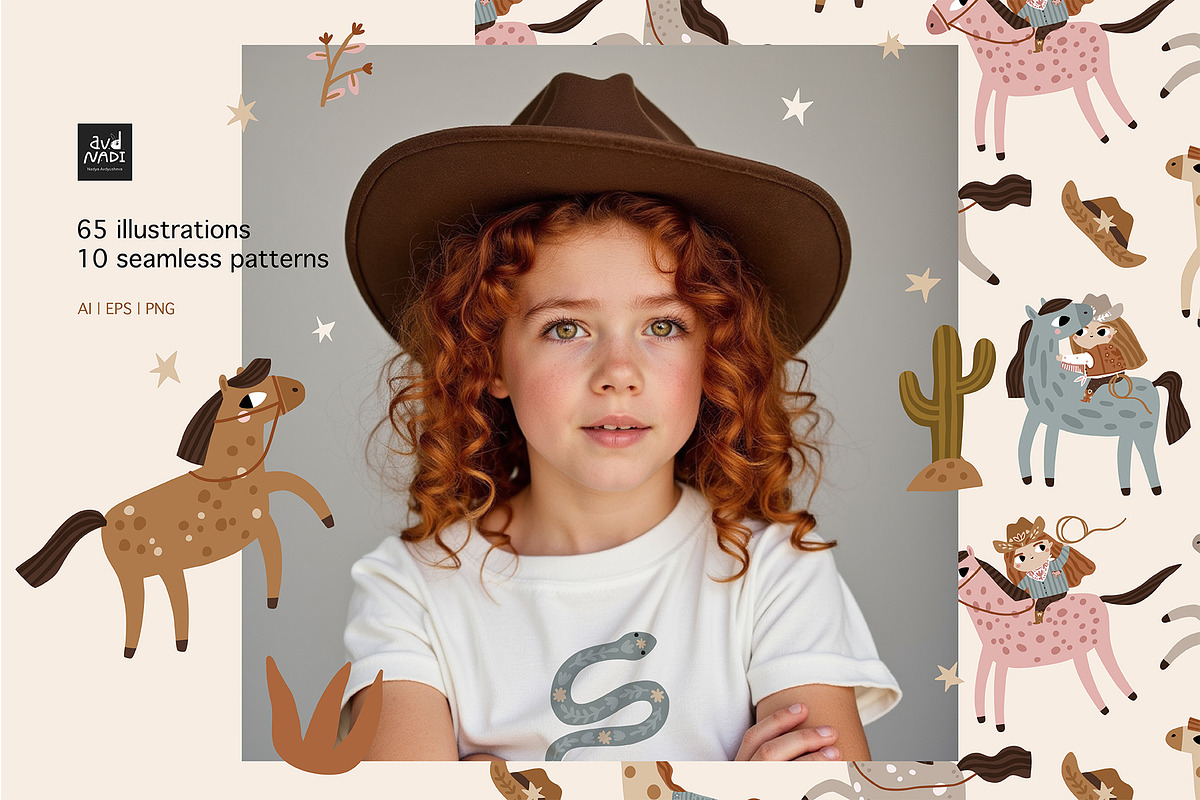 Little Western – clipart and pattern, an Animal Illustration by avdnadi (Photo 2 of 11)