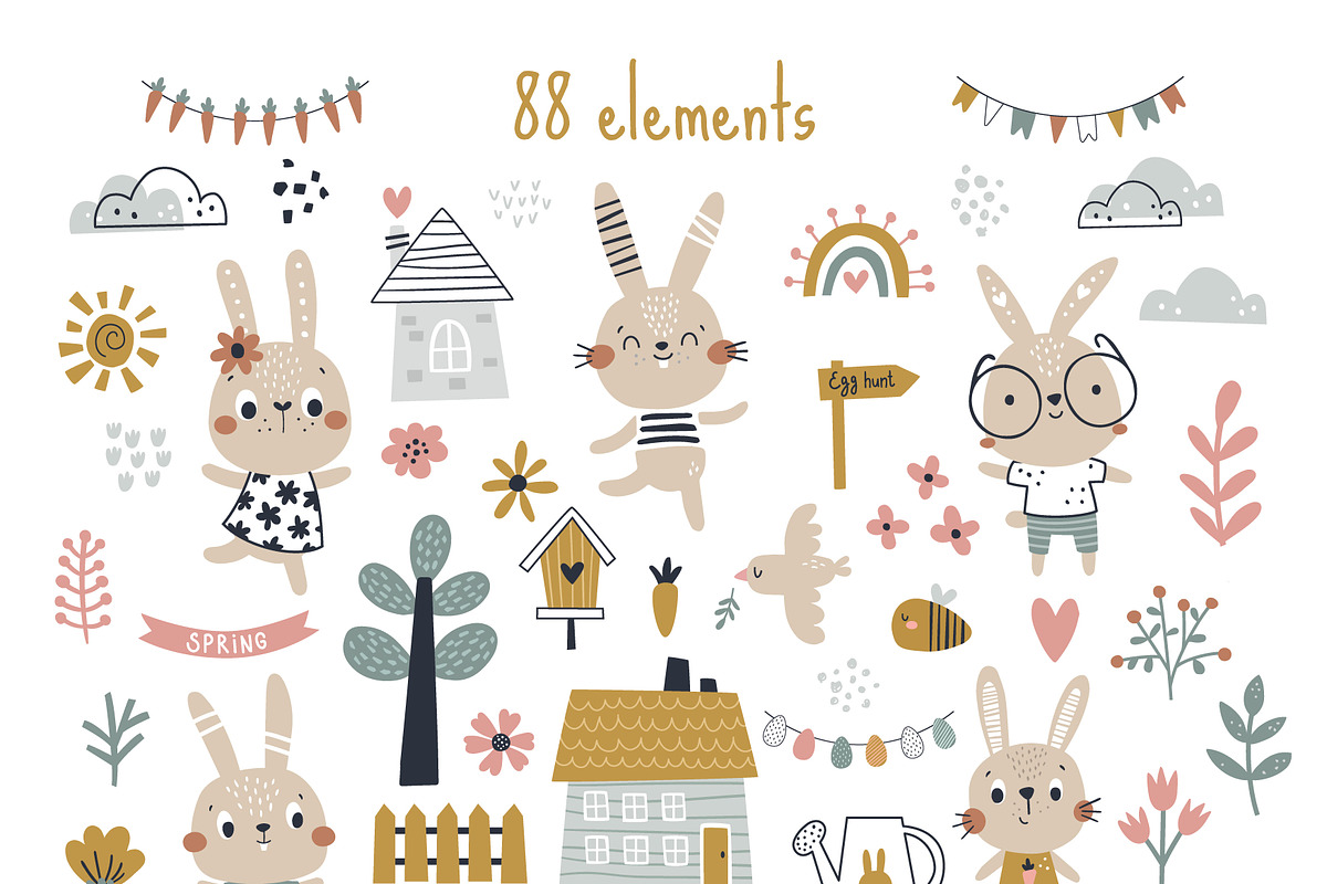 Cute Spring Bunnies Clipart, an Animal Illustration by Leysan Shayak (Photo 3 of 9)