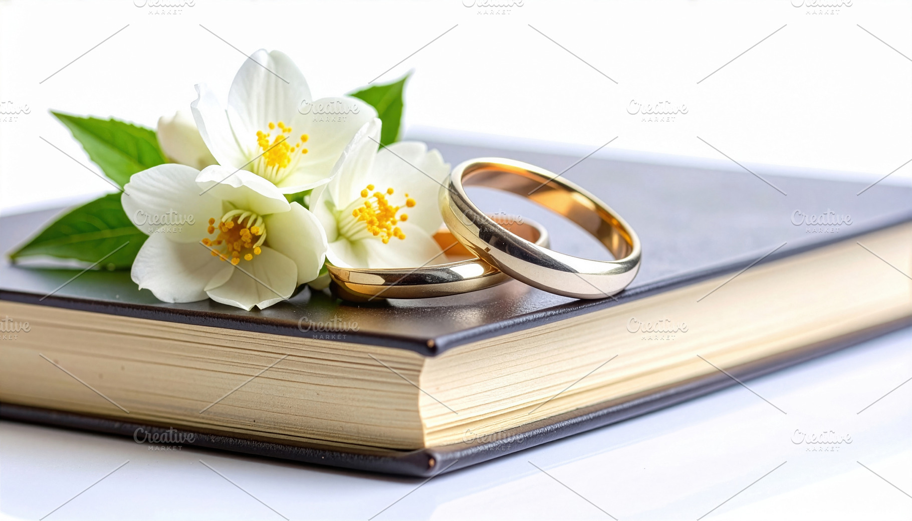 Gold Wedding Rings with White Flowers, a Holiday Photo by Davizro's Market