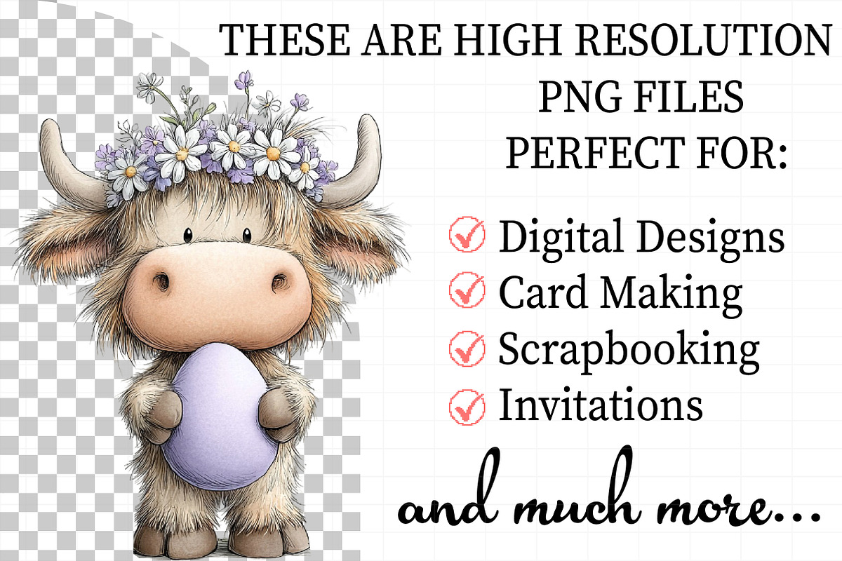 Whimsical Easter Highland Cow Clipar, an Illustration by Daily.Designs (Photo 2 of 8)