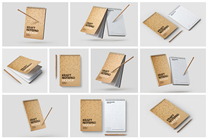 Kraft Notepad Mockup Set, Sketchbook