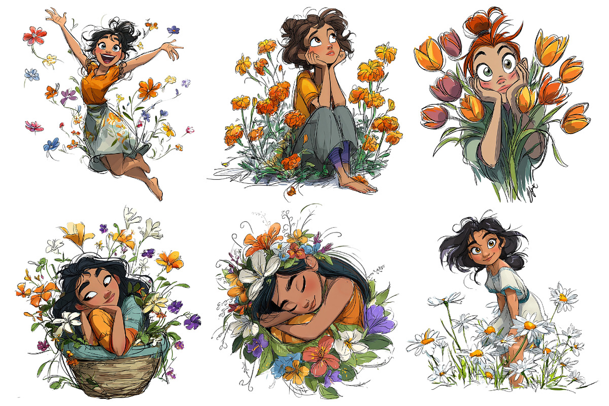 Floral Cute Girl Clipart, an Illustration by Pixels.Craft (Photo 4 of 5)