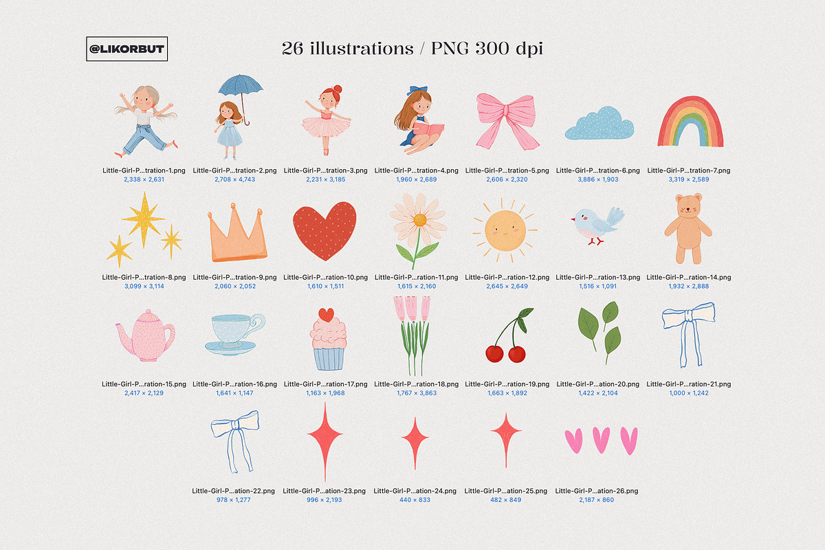 Cartoon Whimsical Girl Party Clipart, an Object Illustration by likorbut (Photo 2 of 7)