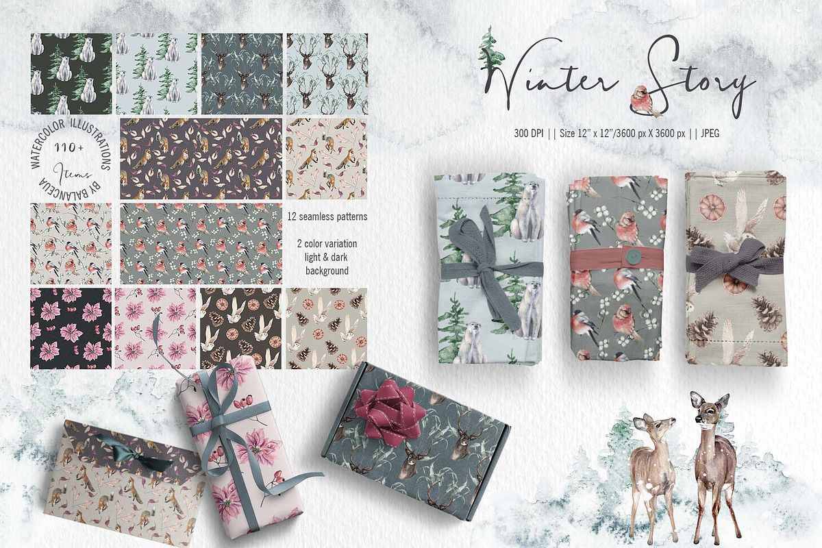 Winter Story Watercolor Clipart, an Animal Illustration by BalanceUA (Photo 10 of 13)