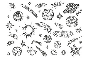 Doodle Space Planets, Stars, Comets