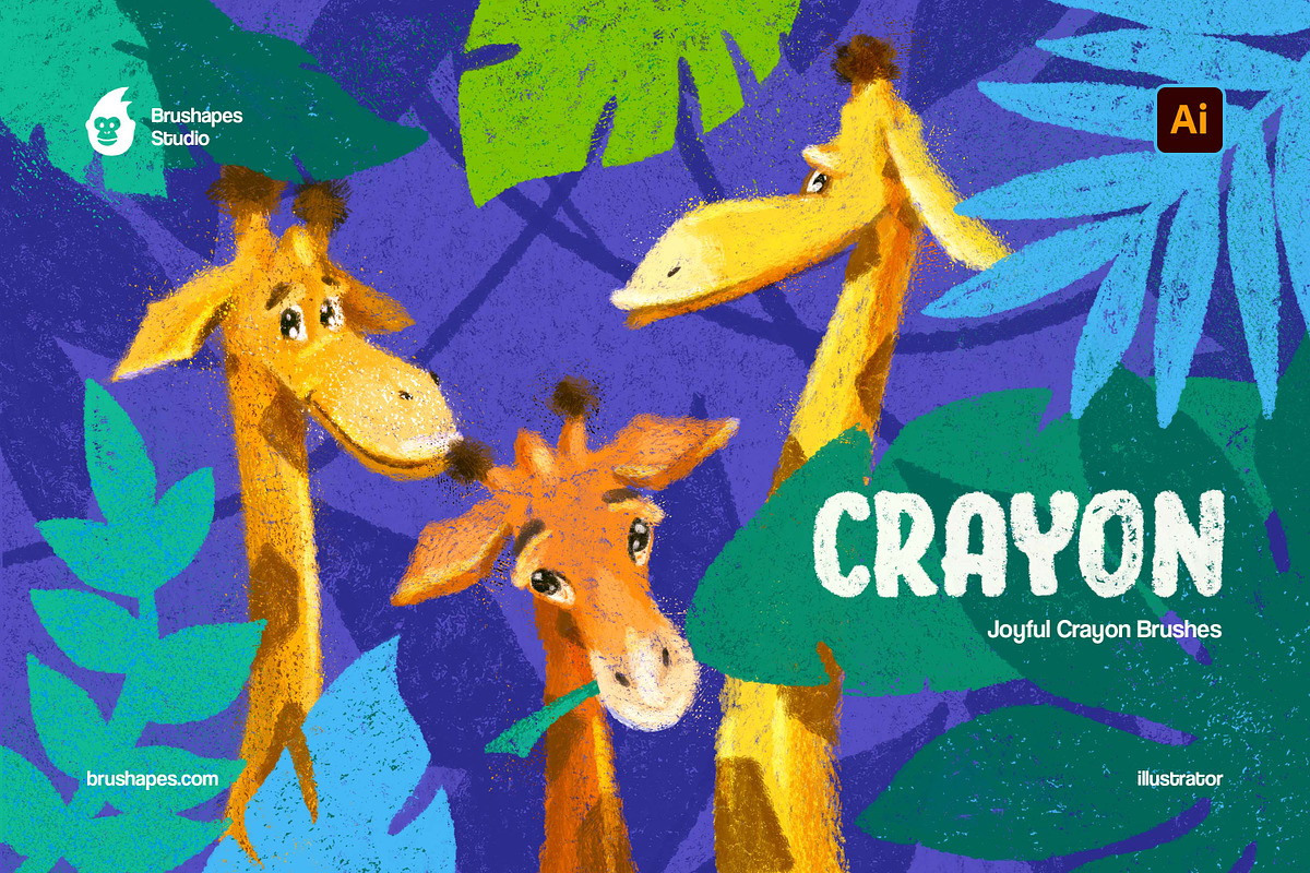 Joyful Crayon Illustrator Brushes, a Brush Add-On by brushapes.com (Photo 1 of 10)