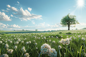 A vibrant landscape with a single tr, a Photo by LOGOCREATIVE