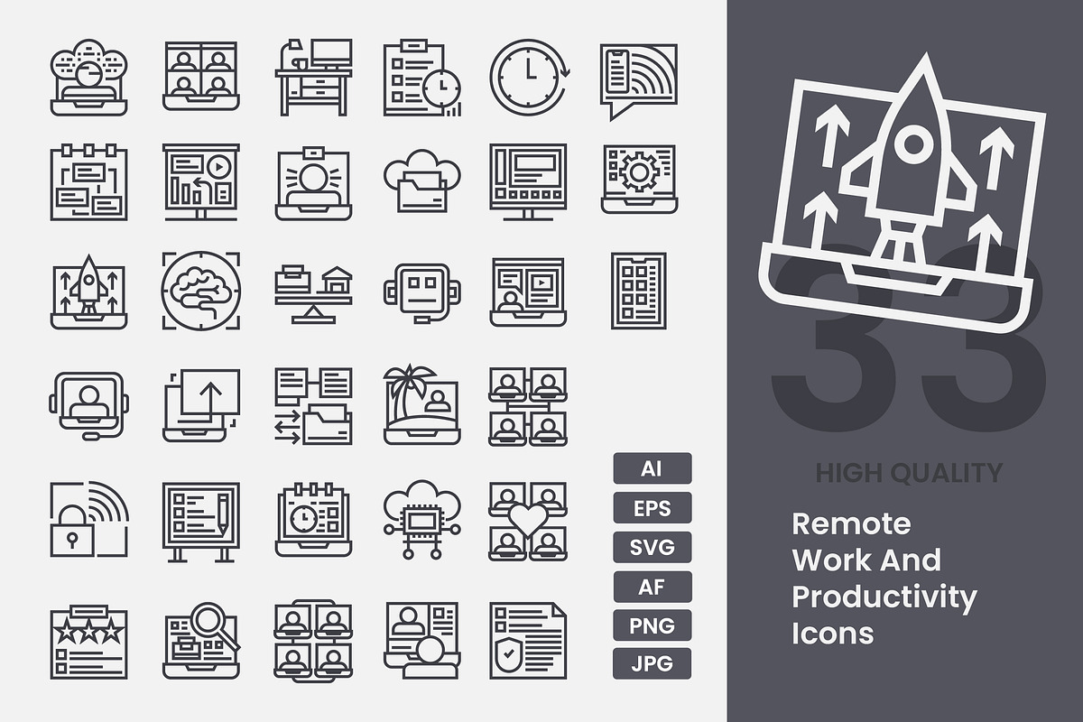 Remote Work & Productivity Icons, an Outline Icon by erifqizeicon (Photo 1 of 3)