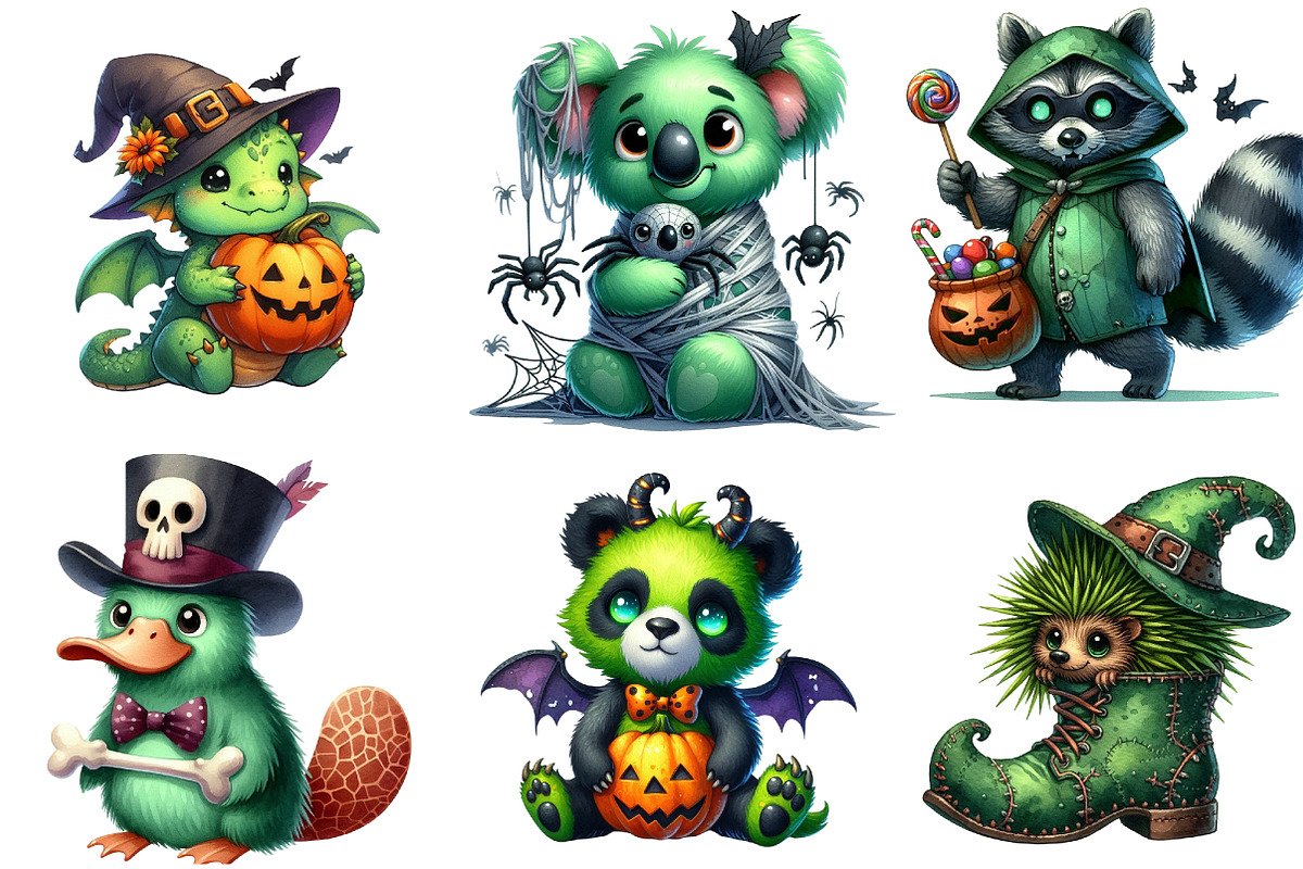 Halloween Green Animal Monster Bundl, an Illustration by DreamArtGraphic (Photo 4 of 5)