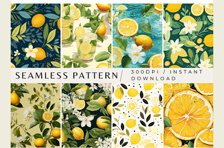 10 Lemon Repeating Seamless Patterns, a Pattern Graphic by Inknfolly