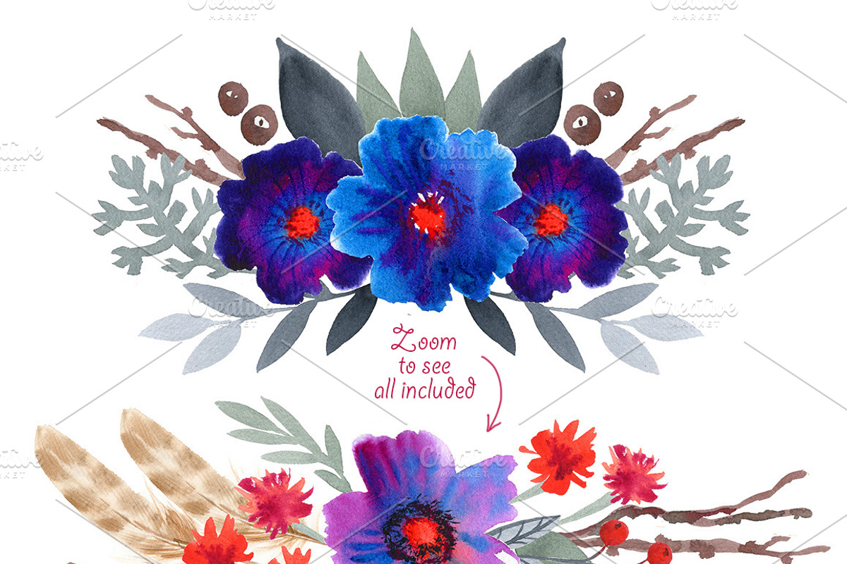 Watercolor floral DIY set 35 pcs., a Background Graphic by Natasha Koltsova (Photo 2 of 5)
