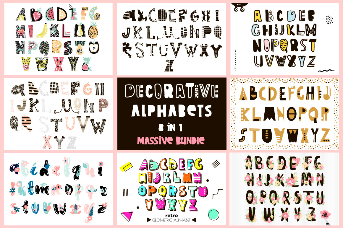 Decorative alphabets bundle, a Decorative Illustration by solmariart