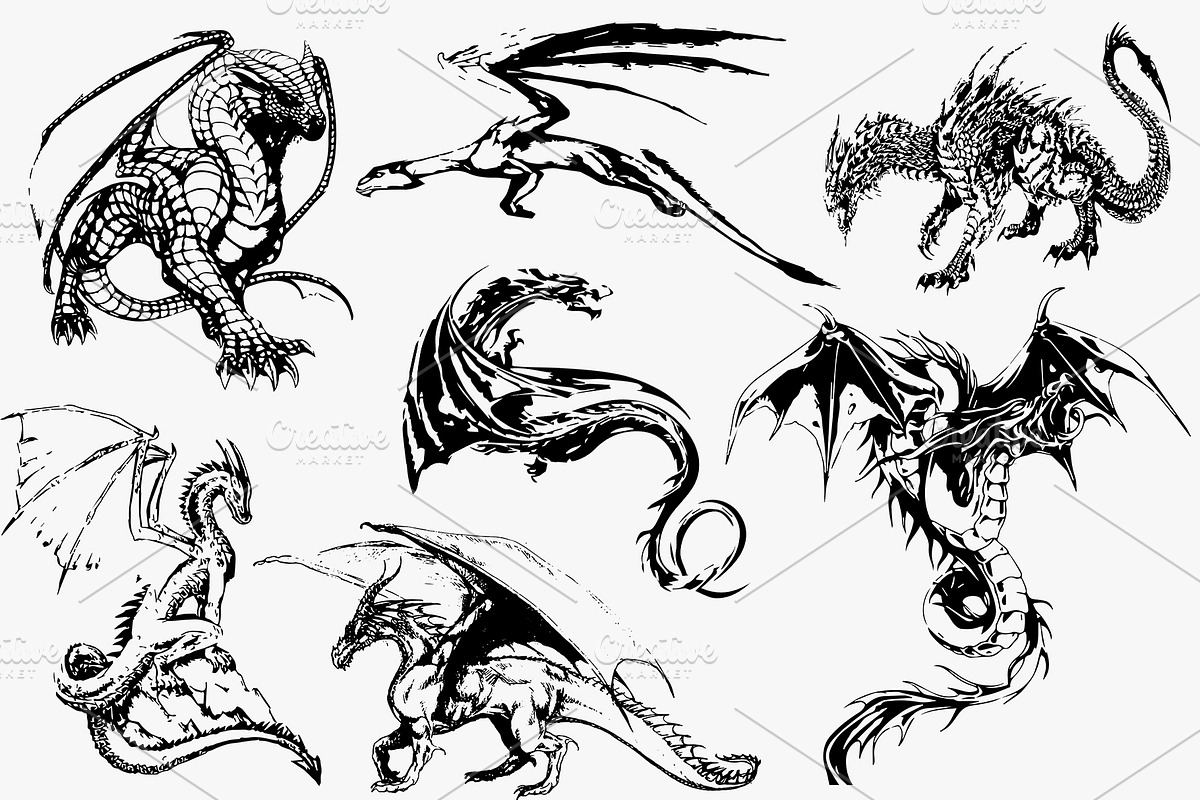 18 dragons hand drawn vector, an Animal Illustration by AnastasiyaOleynik (Photo 3 of 5)