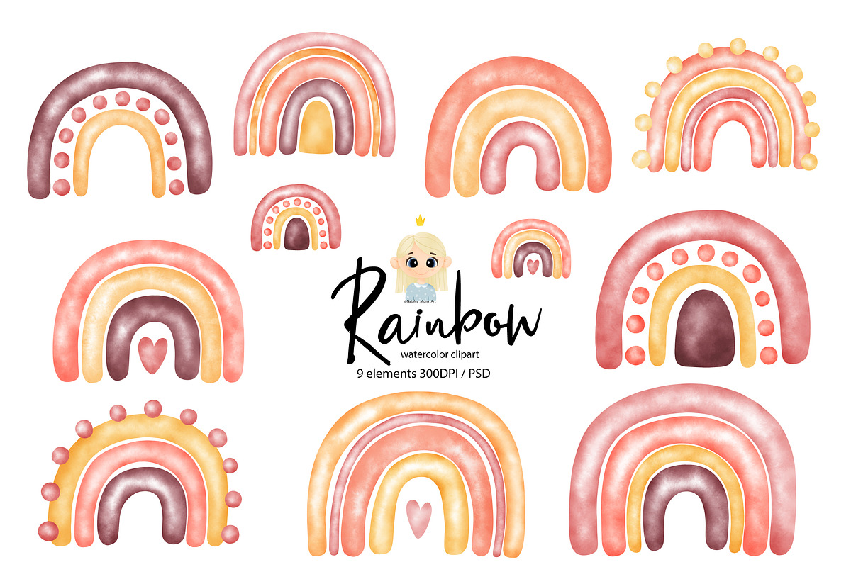 Watercolor red rainbow clipart, an Illustration by Natalya_Mona_Art (Photo 1 of 6)
