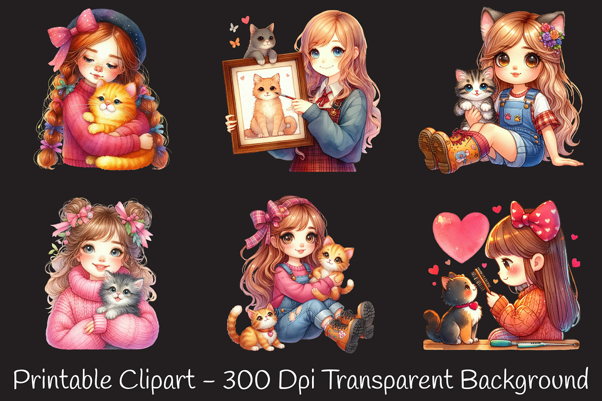 Cute Catlover Girl Clipart, an Illustration by RobertsArt (Photo 4 of 7)