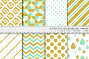 Mint And Gold Patterns Digital Paper, a Pattern Graphic by AzmariDigitals (Thumbnail 1 of 4)