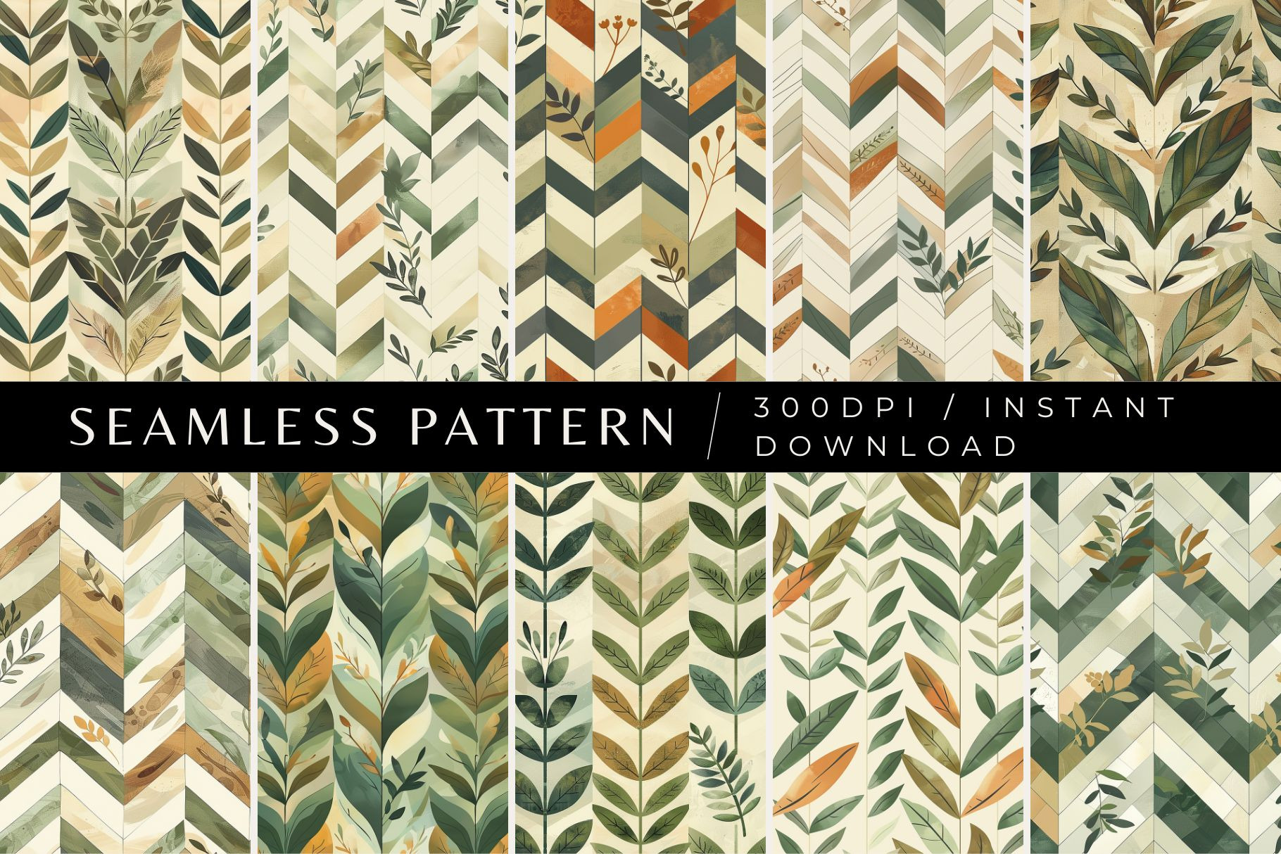 10 Botanical Herringbone Patterns, a Pattern Graphic by Inknfolly