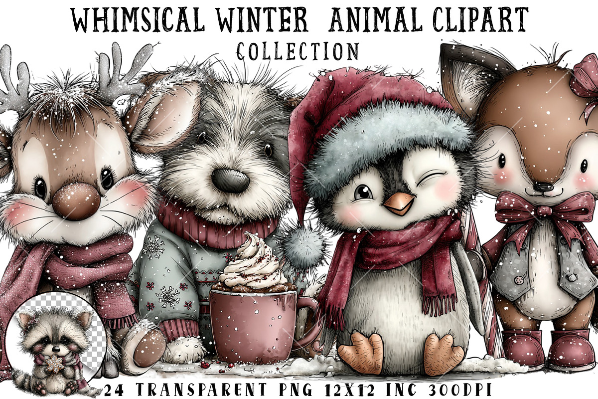 Whimsical Winter  Animal Clipart, an Illustration by OK Design (Photo 1 of 6)