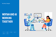Woman and AI Working Together, a Technology Illustration by Partikusi Design (Thumbnail 1 of 3)