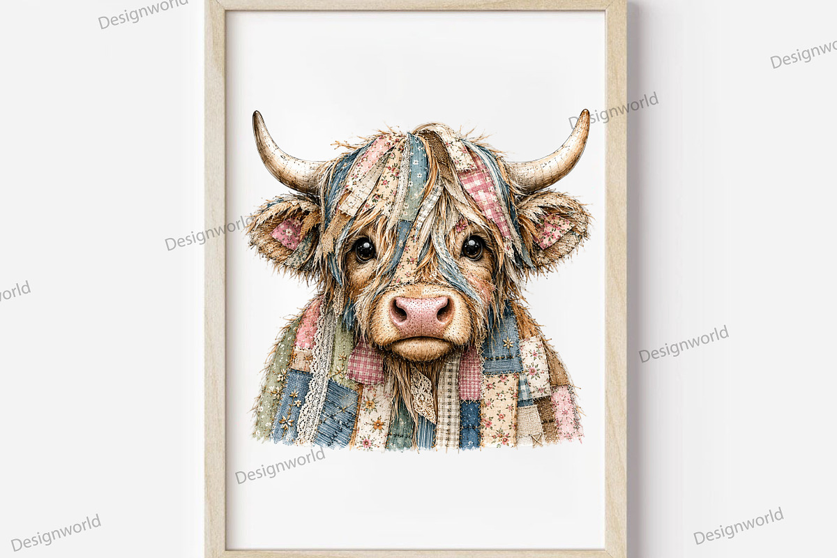 Patchwork Highland Cow PNG, a Seasonal Illustration by Designworld (Photo 3 of 4)