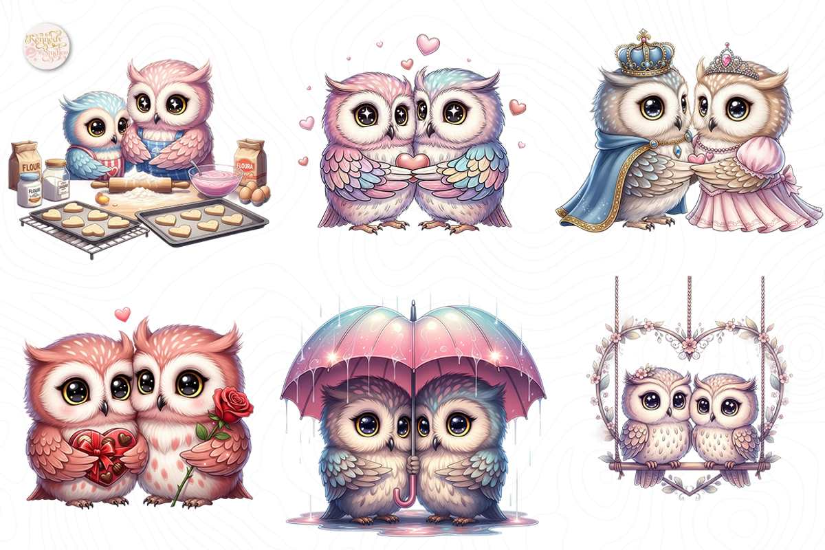 Cute Couple Owl PNG Clipart Bundle, an Animal Illustration by KennedyStudio (Photo 3 of 4)