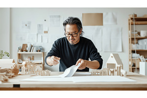Asian architect working on, a Person Photo by Sergey Kotenev