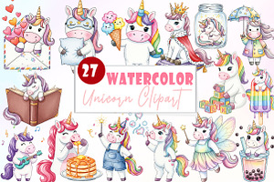 Unicorn Watercolor Clipart, an Illustration by Watercolor design