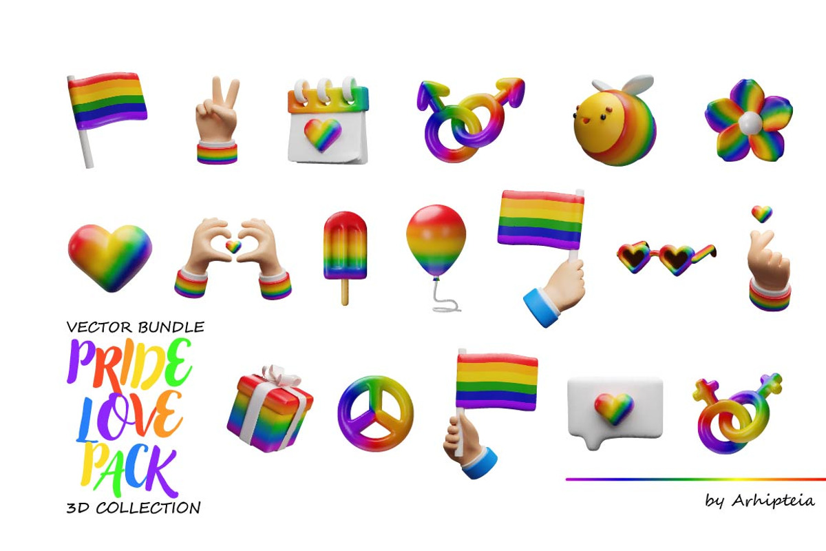 Pride Love Pack vector 3D, a Seasonal Illustration by Arhipteia (Photo 7 of 8)