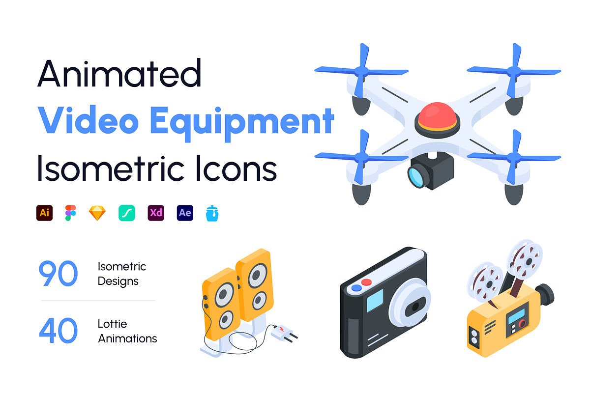 Video Equipment Isometric Icons, a Duotone Icon by Vectors Market (Photo 1 of 9)