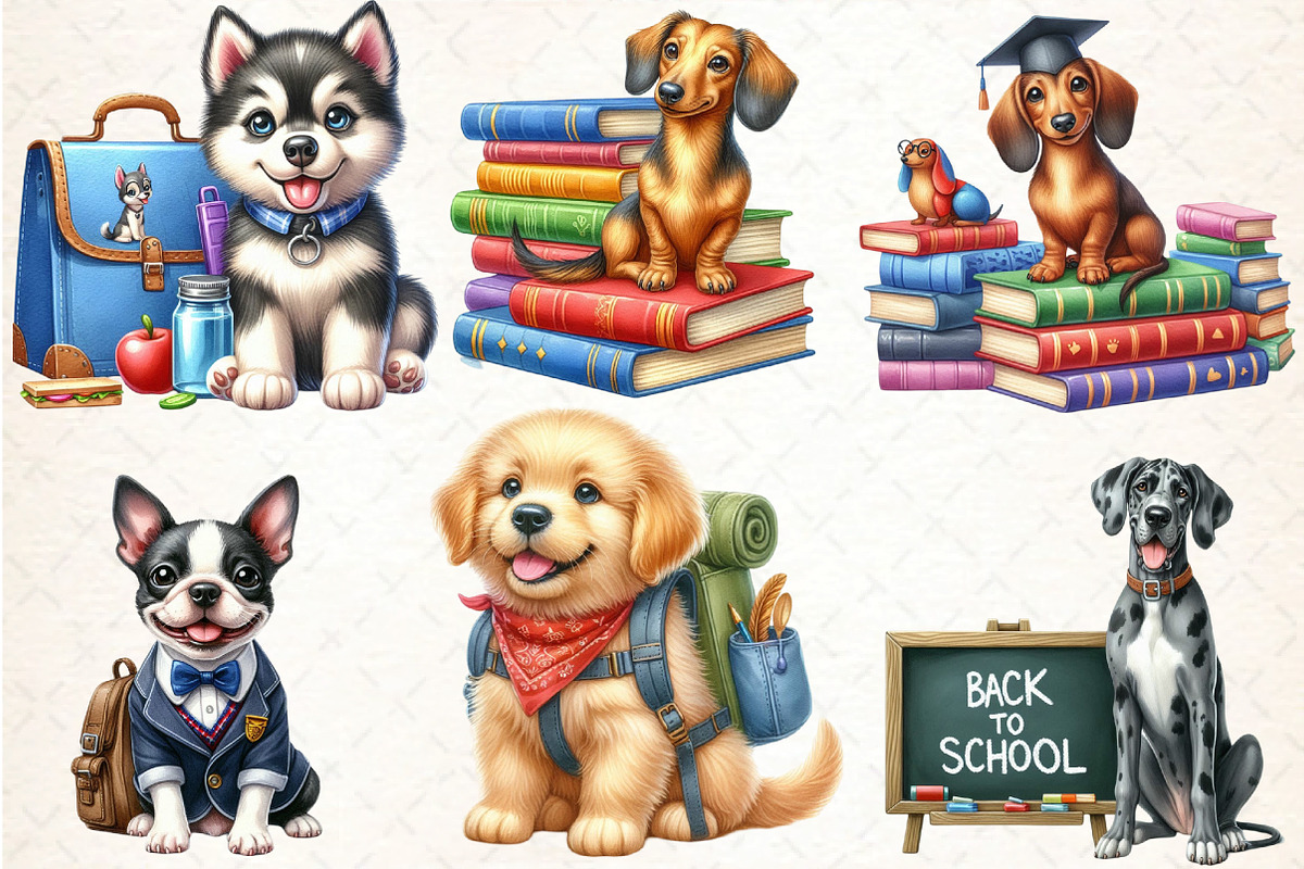 Back to School Dogs Clipart, an Animal Illustration by DreamCafeArt (Photo 2 of 5)