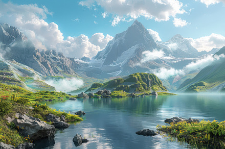 A stunning view of a tranquil lake s, a Photo by Tanuart