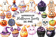 Watercolor Halloween Sweets Clipart, an Illustration by CraftArtStudio (Thumbnail 1 of 6)