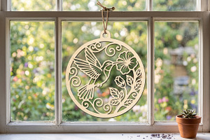 Hummingbird Floral Wood Ornament, an Object Graphic by Libby Wishes