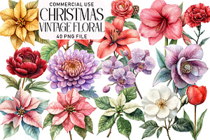 Vintage Floral Christmas Clipart Bun, an Illustration by Daily.Designs