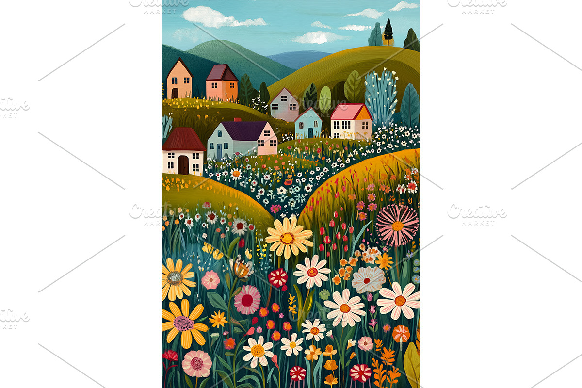 Wildflower Hills and Homes Fine Art, a Decorative Illustration by Art Paradise Studios