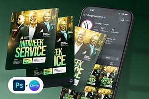 Green Midweek Church Service Flyer, a Social Media Template by Vintage Impressions