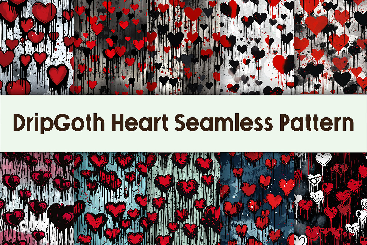 DripGoth Heart Seamless Pattern, a Background Graphic by AdriOP