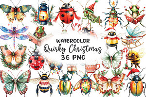 Quirky Christmas Insects Clipart, an Illustration by CraftArtStudio