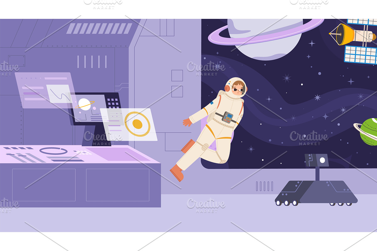Astronaut in spacesuit flying in, a Technology Illustration by Valerie Bodnar