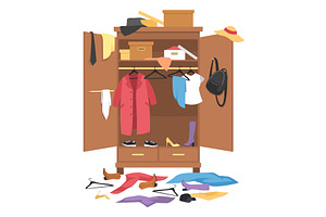 Messy open wardrobe. Wooden closet, an Object Illustration by YummyBuum