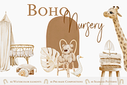 Boho Nursery Watercolor Clipart, an Animal Illustration by NikiArts (Thumbnail 1 of 13)