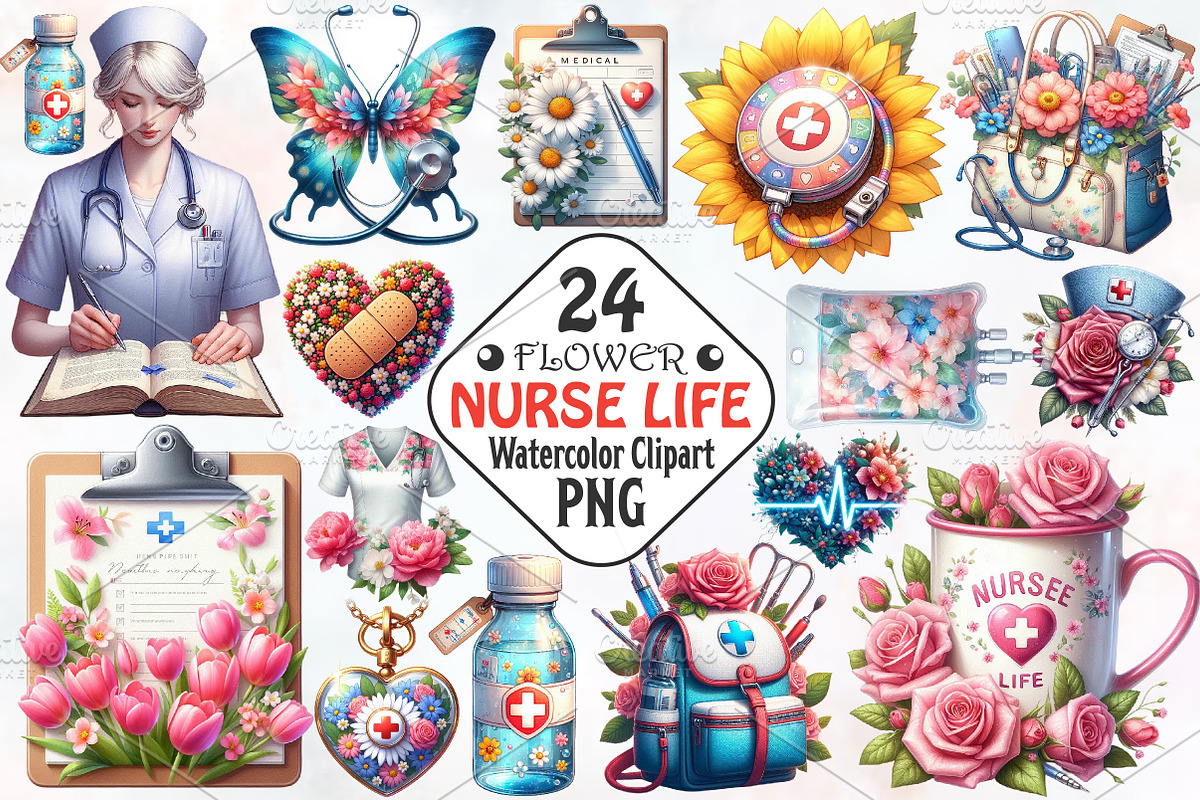 Flower Nurse Life Sublimation Clipar, an Illustration by RobertsArt
