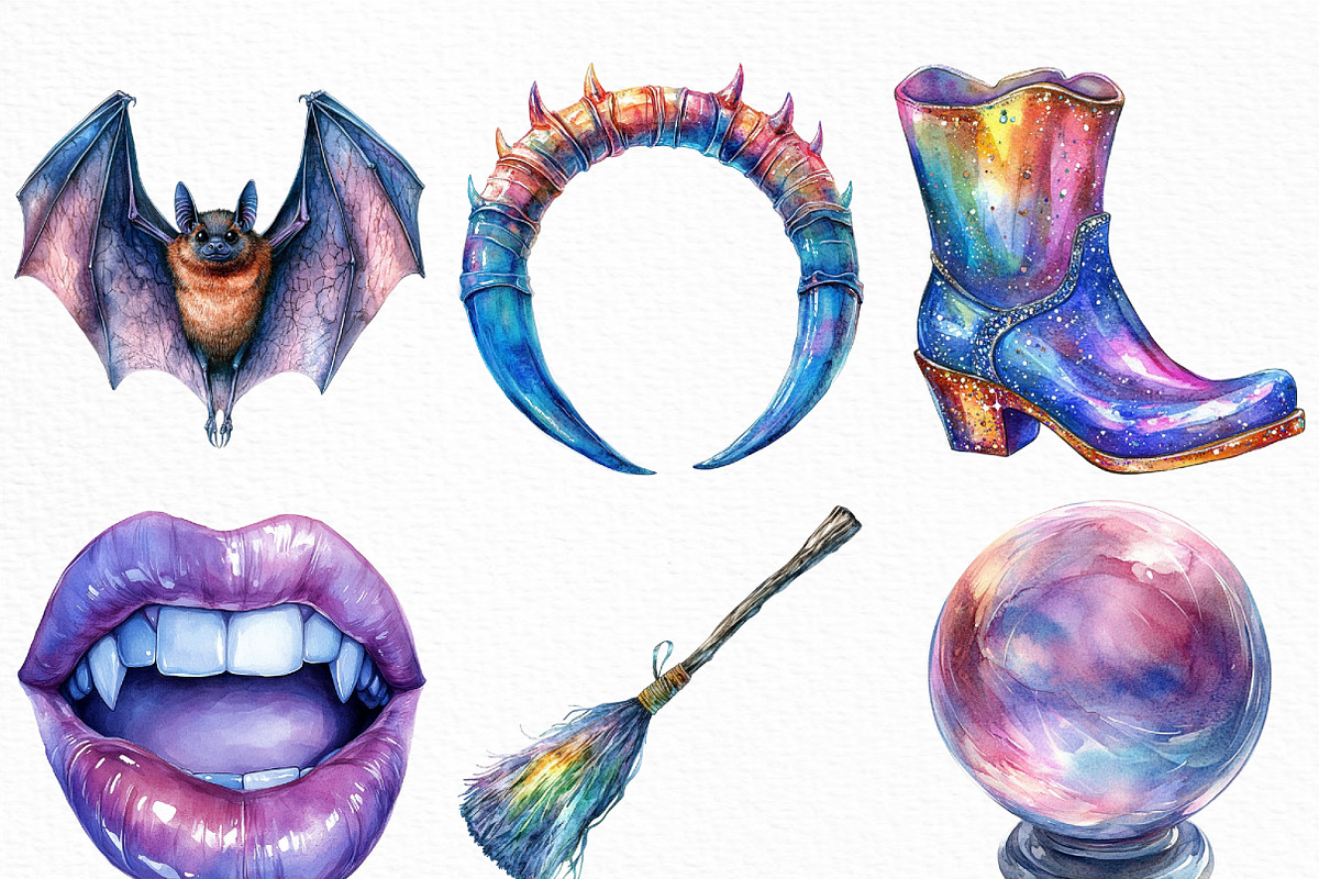 Watercolor Iridescent Halloween PNG, an Illustration by Craft Nest (Photo 5 of 6)