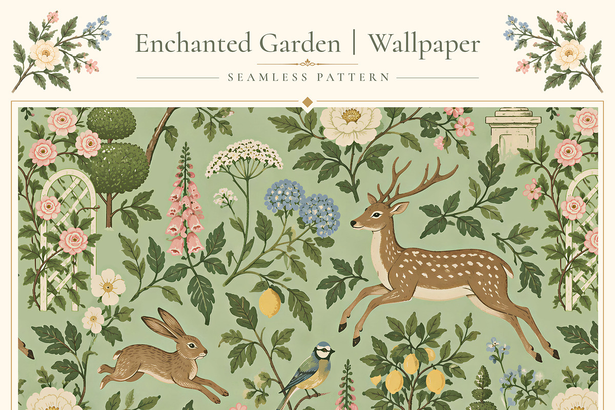 Enchanted Garden Seamless Wallpaper, a Wallpaper Graphic by by creative paper (Photo 1 of 15)