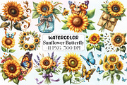 Watercolor Sunflower Butterfly, an Illustration by CraftArtStudio (Thumbnail 1 of 6)